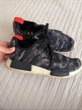 adidas Black & Gray Camo NMD R1 Sneakers with Red Heel Tabs